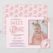 Sweet One Donut Thema Foto Erster Geburtstag Einladung (Vorne/Hinten)