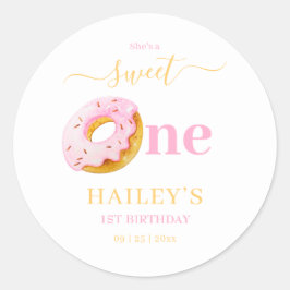 Sweet One Donuts Einladung Geburtstag, Mädchen 1. Runder Aufkleber