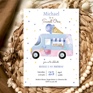 Sweet One Eis LKW zum ersten Geburtstag Einladung