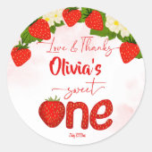 Sweet one Erdbeere Geburtstagsparty Gunst Runder Aufkleber (Vorderseite)