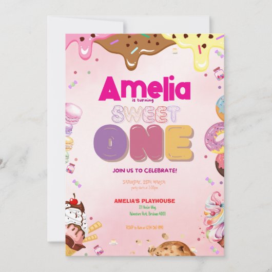 Sweet One First Birthday Einladung | Candy-Themed (Vorderseite)