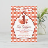 Sweet One First Birthday Gingham Photo Invitations Einladung (Stehend Vorderseite)