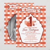 Sweet One First Birthday Gingham Photo Invitations Einladung (Vorne/Hinten)