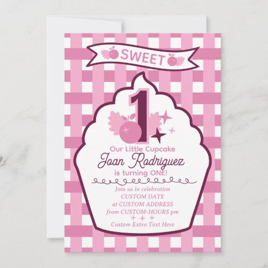 Sweet One First Birthday Gingham Photo Invitations Einladung (Vorderseite)