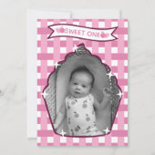 Sweet One First Birthday Gingham Photo Invitations Einladung (Rückseite)