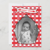 Sweet One First Birthday Gingham Photo Invitations Einladung (Rückseite)