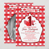 Sweet One First Birthday Gingham Photo Invitations Einladung (Vorne/Hinten)