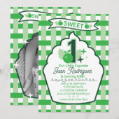 Sweet One First Birthday Gingham Photo Invitations Einladung (Vorne/Hinten)