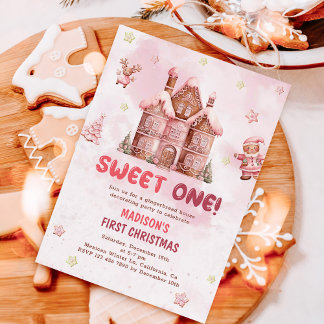 Sweet One First Birthday Pink Gingerbrot Einladung