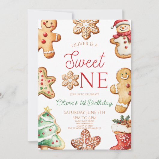 Sweet One Gingerbread Cookie 1st Birthday Party Einladung (Vorderseite)