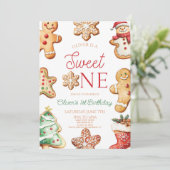 Sweet One Gingerbread Cookie 1st Birthday Party Einladung (Stehend Vorderseite)