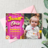 Sweet One - Girl 1. Geburtstag mit Foto Einladung