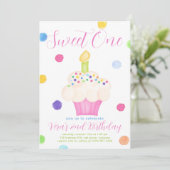 Sweet One Girl First Birthday Einladung (Stehend Vorderseite)