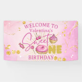 Sweet One Girl's 1st Birthday Pink Gold Desserts Banner (Horizontal)