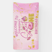 Sweet One Girl's 1st Birthday Pink Gold Desserts Banner (Vertikal)