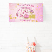 Sweet One Girl's 1st Birthday Pink Gold Desserts Banner (InSitu)