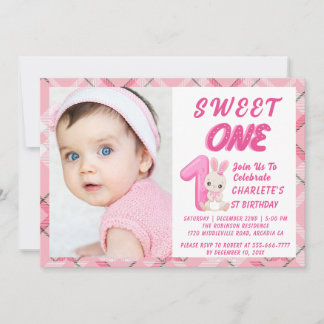 Sweet One Groovy Christmas 1st Birthday Photo pink Einladung