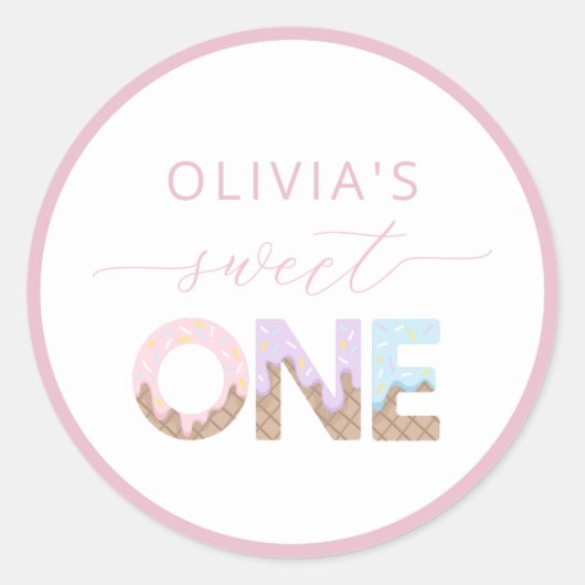 Sweet One Ice Cream Birthday Gefallen Sticker (Vorderseite)