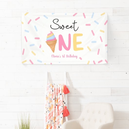 Sweet One Ice Cream First 1st Birthday Party Banner (Insitu)