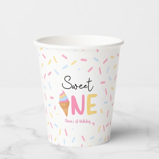Sweet One Ice Cream First 1st Birthday Party Pappbecher (Vorderseite)