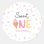 Sweet One Ice Cream First 1st Birthday Party Runder Aufkleber (Vorderseite)