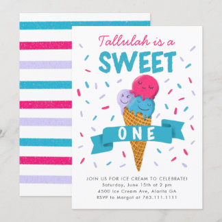 Sweet One Ice Cream Kinder 1. Geburtstag Party Einladung