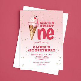 Sweet One Ice Cream Pink 1. Geburtstag Einladung