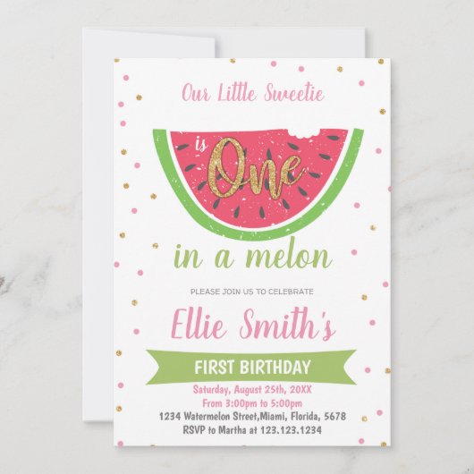 Sweet One in a Melon 6 Monate Party Card Einladung (Vorderseite)