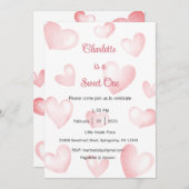 Sweet One Invitation, Sweetheart One Party, Heart Einladung (Vorne/Hinten)