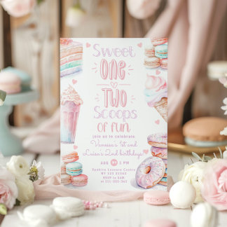Sweet One joint 1st and 2nd girl Birthday Einladung