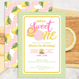 Sweet One Lemon 1. Geburtstag Party Einladung