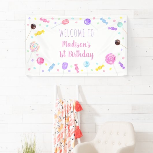Sweet One Lollipop Candy Birthday Banner (Insitu)