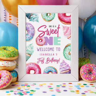Sweet One Niedlich Doughnut Girl 1. Geburtstag Wil Poster