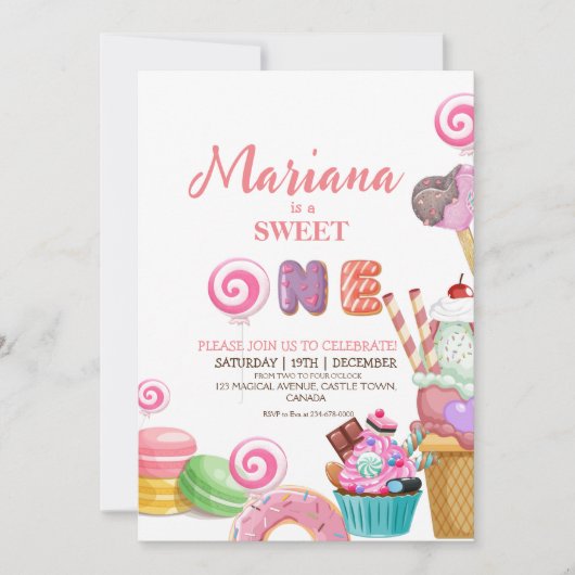 Sweet One Niedlich Ice Cream Cupcakes Kindergeburt Einladung (Vorderseite)