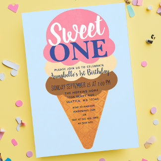 Sweet One Niedlich Ice Cream Kinder 1. Geburtstag Einladung