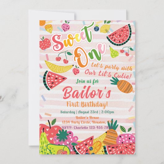 Sweet One | Obst Party Geburtstag Einladung (Vorderseite)