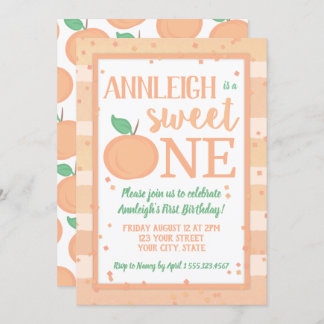 Sweet One Peach Theme Girls Erster Geburtstag Einladung