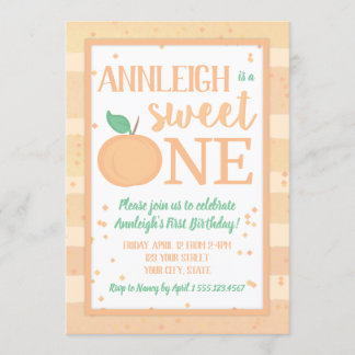 Sweet One Peach Theme Girls First Birthday Einladung