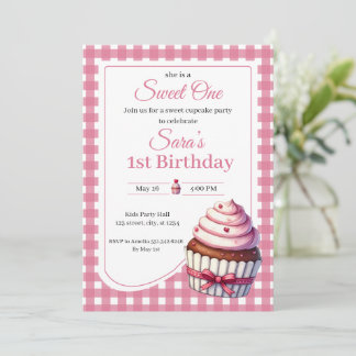 Sweet One Pink Cupcake Girl 1st Birthday Party  Einladung