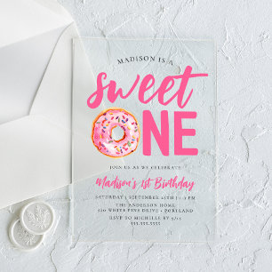 Sweet One Pink Donut 1. Geburtstag Acryleinladungen