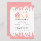 Sweet One Pink Donut 1. Geburtstag Einladung (Vorne/Hinten)