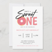 Sweet One Pink Donut 1. Geburtstag Party Einladung (Vorderseite)