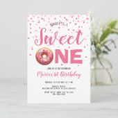 Sweet One Pink Donut Confetti 1. Geburtstag Einladung (Stehend Vorderseite)
