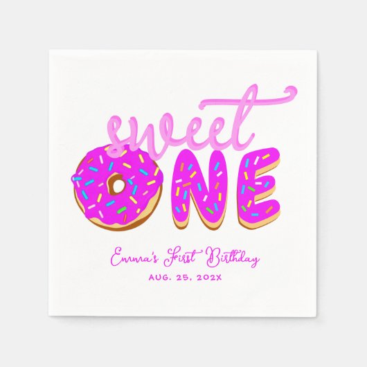 Sweet One Pink Donut Girl Erstgeburt Sprinklen Serviette (Vorderseite)