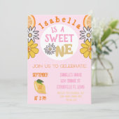 Sweet One Pink Fruit First Birthday Einladung (Stehend Vorderseite)