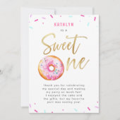 Sweet One Pink Gold Donut Sprinkles Erster Geburts Dankeskarte (Vorderseite)