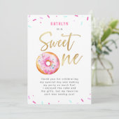 Sweet One Pink Gold Donut Sprinkles Erster Geburts Dankeskarte (Stehend Vorderseite)