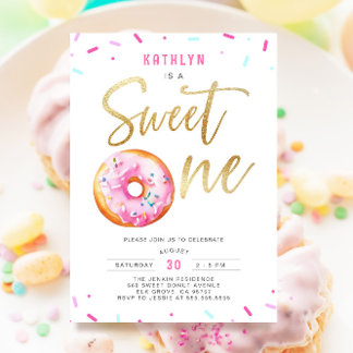 Sweet One Pink Gold Donut Sprinkles Erster Geburts Einladung
