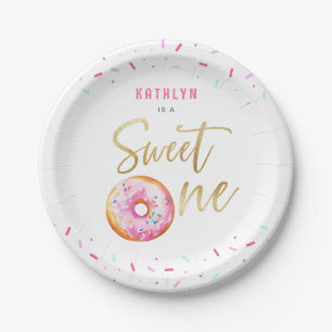 Sweet One Pink Gold Donut Sprinkles Girl Birthday Pappteller