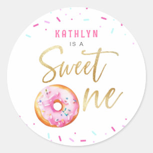 Sweet One Pink Gold Donut Sprinkles Girl Birthday Runder Aufkleber